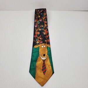 Hallmark Christmas Polyester Tie Smiling Reindeer & Christmas Lights 58" x 3.25"